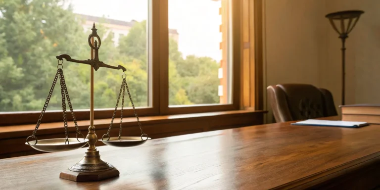 Scales of justice on desk.