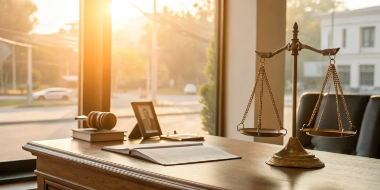 Legal scales and a gavel on the desk of a car accident lawyer in Springfield, MO.