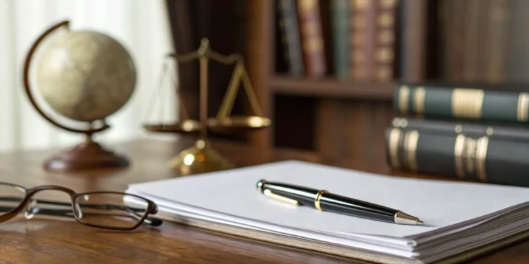 A promissory note and scales of justice on a Missouri attorney's desk for debt collection.