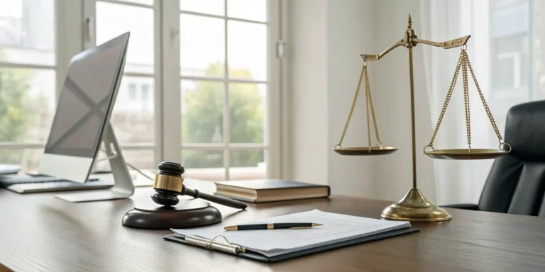 Scales of justice and a gavel on the desk of an injury attorney in Springfield, MO.