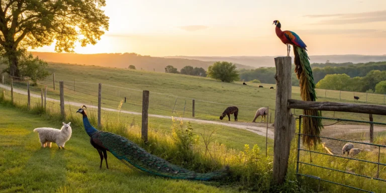 A peacock on a farm, an exotic animal subject to Missouri's ownership laws.