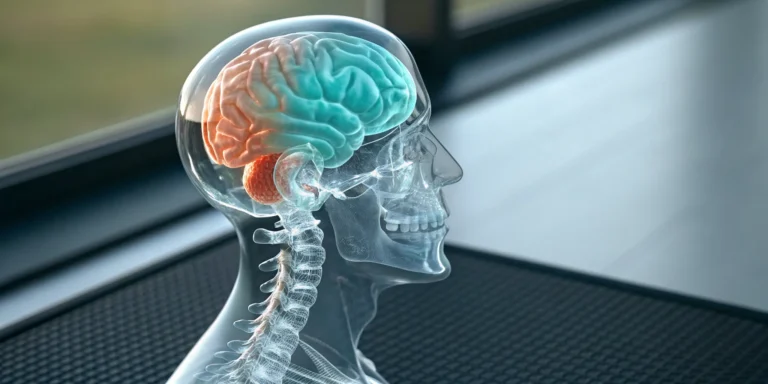3D view of a human brain showing the effects of closed craniocerebral trauma.