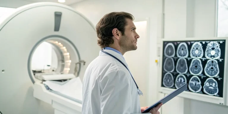 Doctor analyzing a brain scan for a secondary brain injury.