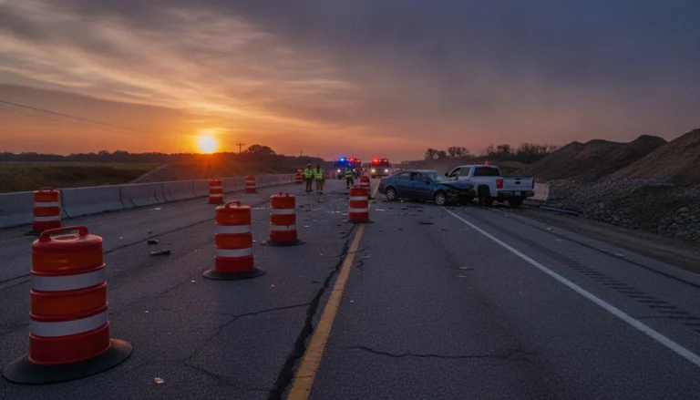 Missouri highway construction zone after a collision