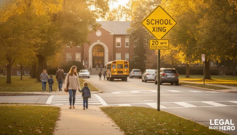 Parent and child safely crossing at a Missouri school zone