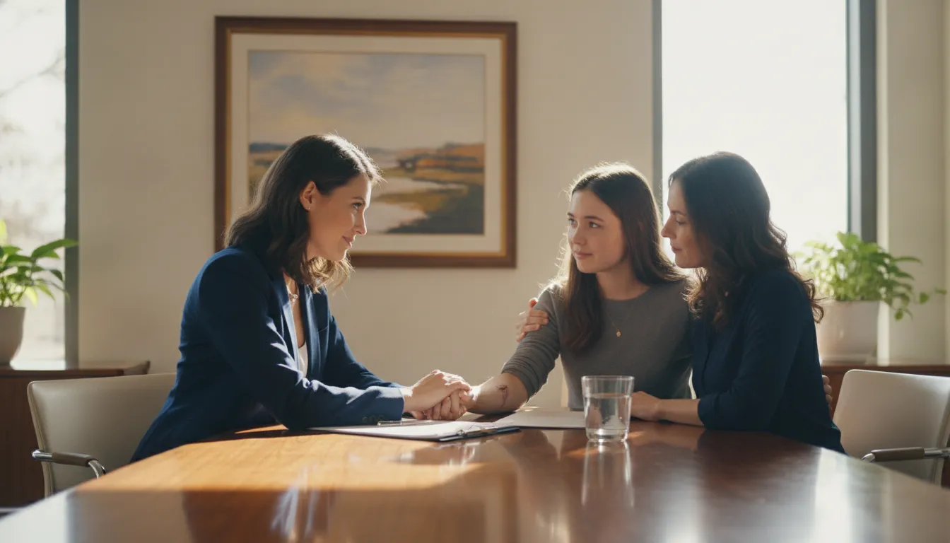 Missouri attorney meeting with a dog bite survivor and family member